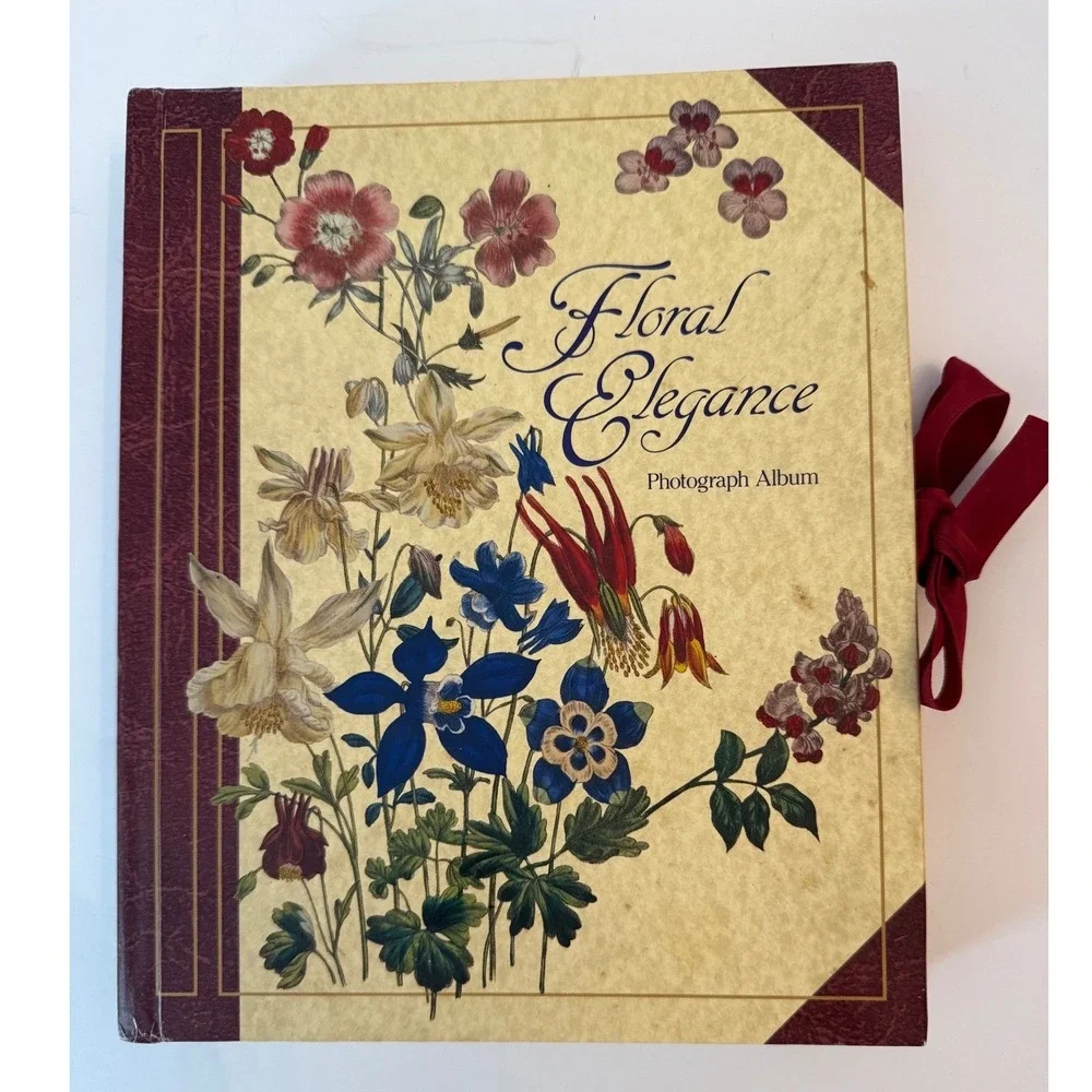 Floral Elegance Photograph Album w/ Ribbon Tie - Botanical Vintage Photo Album